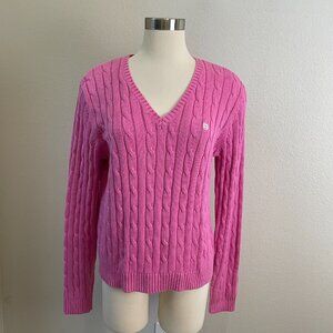 NEW Chaps Womens XL Pink Cable Knit Sweater V Neck Long Sleeve Knit Top